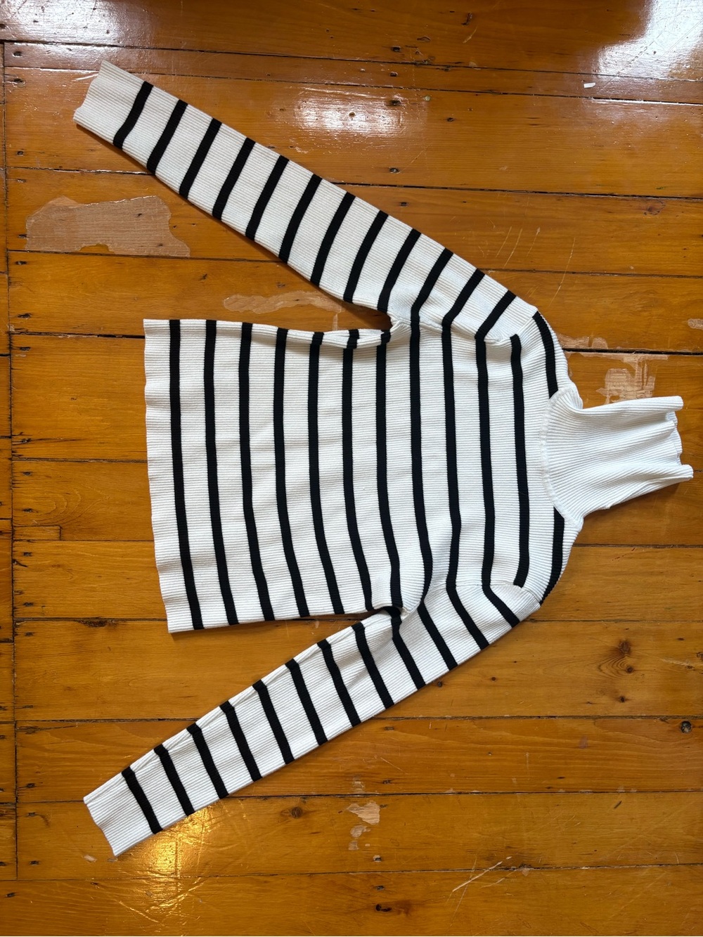 Cielo Black & White Striped Turtleneck Sweater